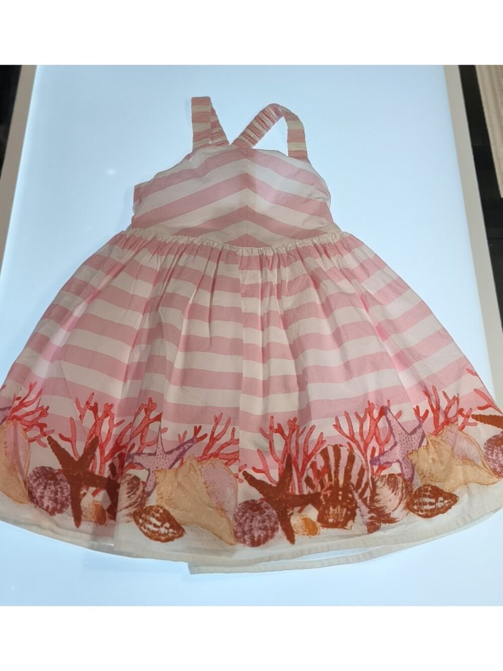 Rachel Ashwell Girls 4T Pink Stripe Seashell Border Dress Crossback Summer